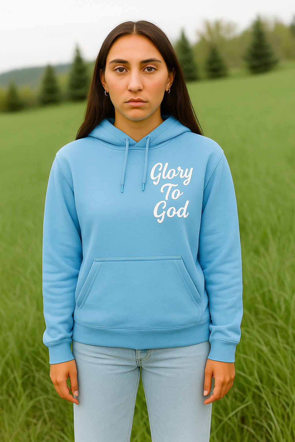 Glory To God Baby Blue/White Unisex Hoodie