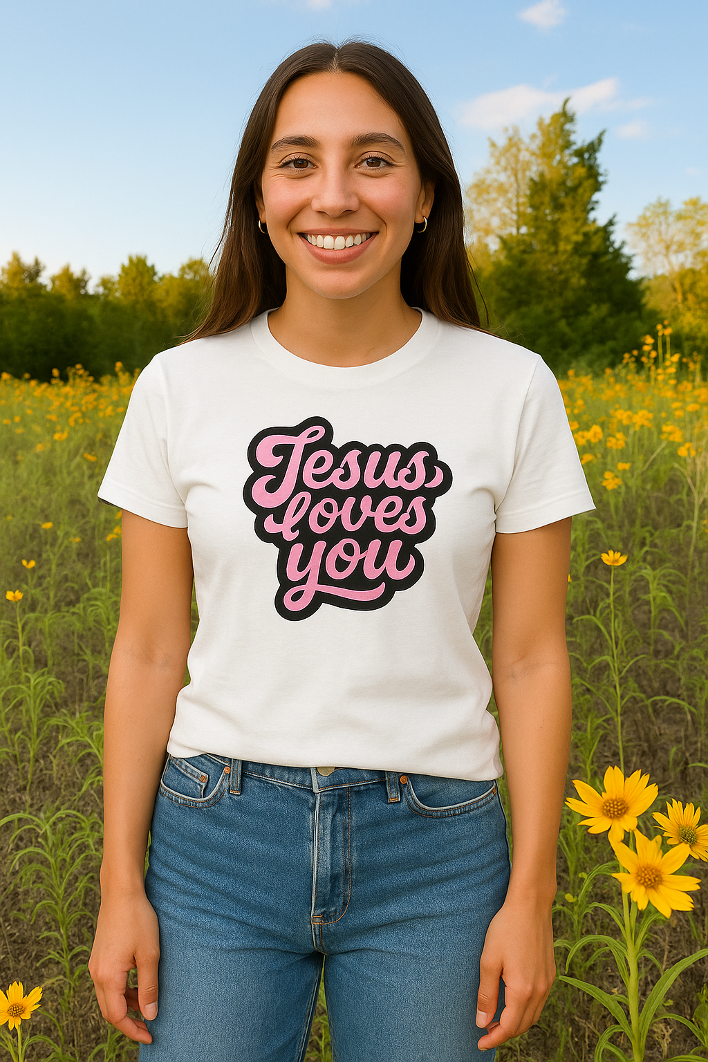 Jesus Loves You White/Pink Unisex Tee
